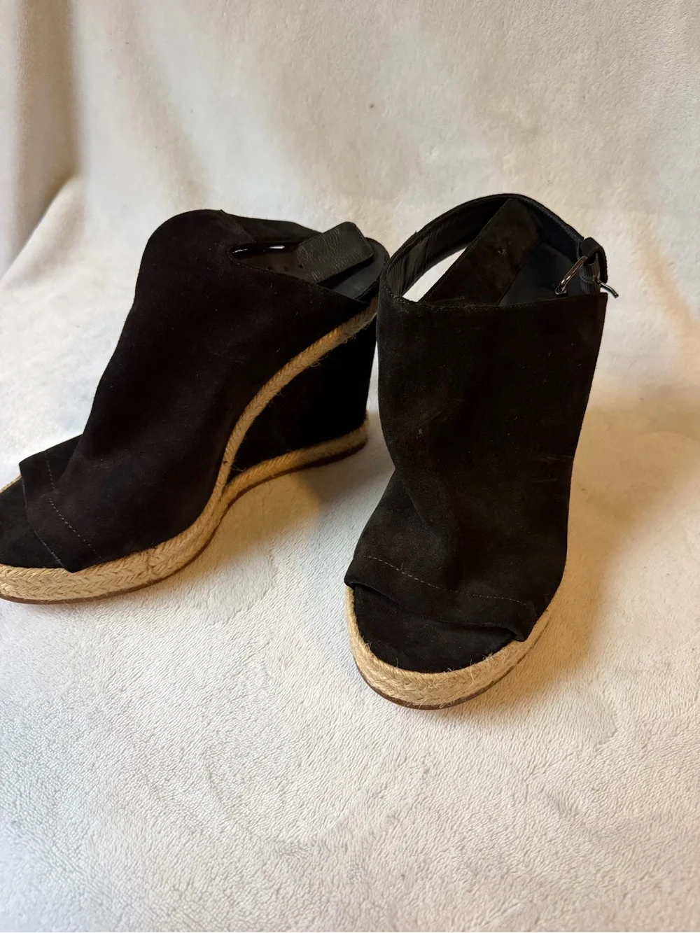 Vince Espadrille Wedge Sandals Women 8.5 Black Like New Suede Ankle Strap